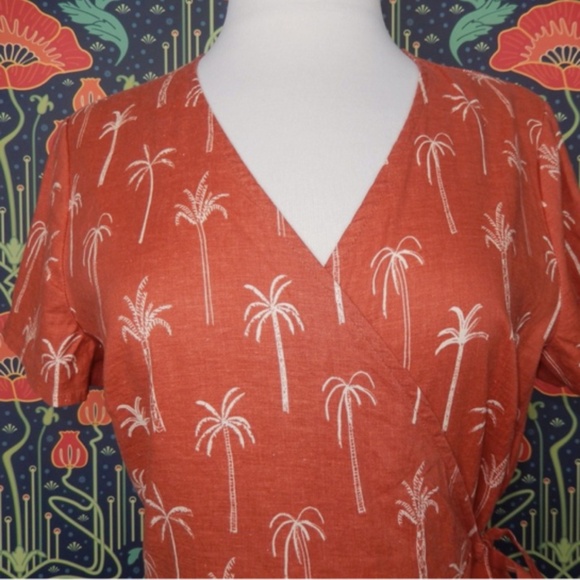 Marine Layer Emlyn Terracotta Palm Print Wrap Dress Nwt M - Picture 4 of 7